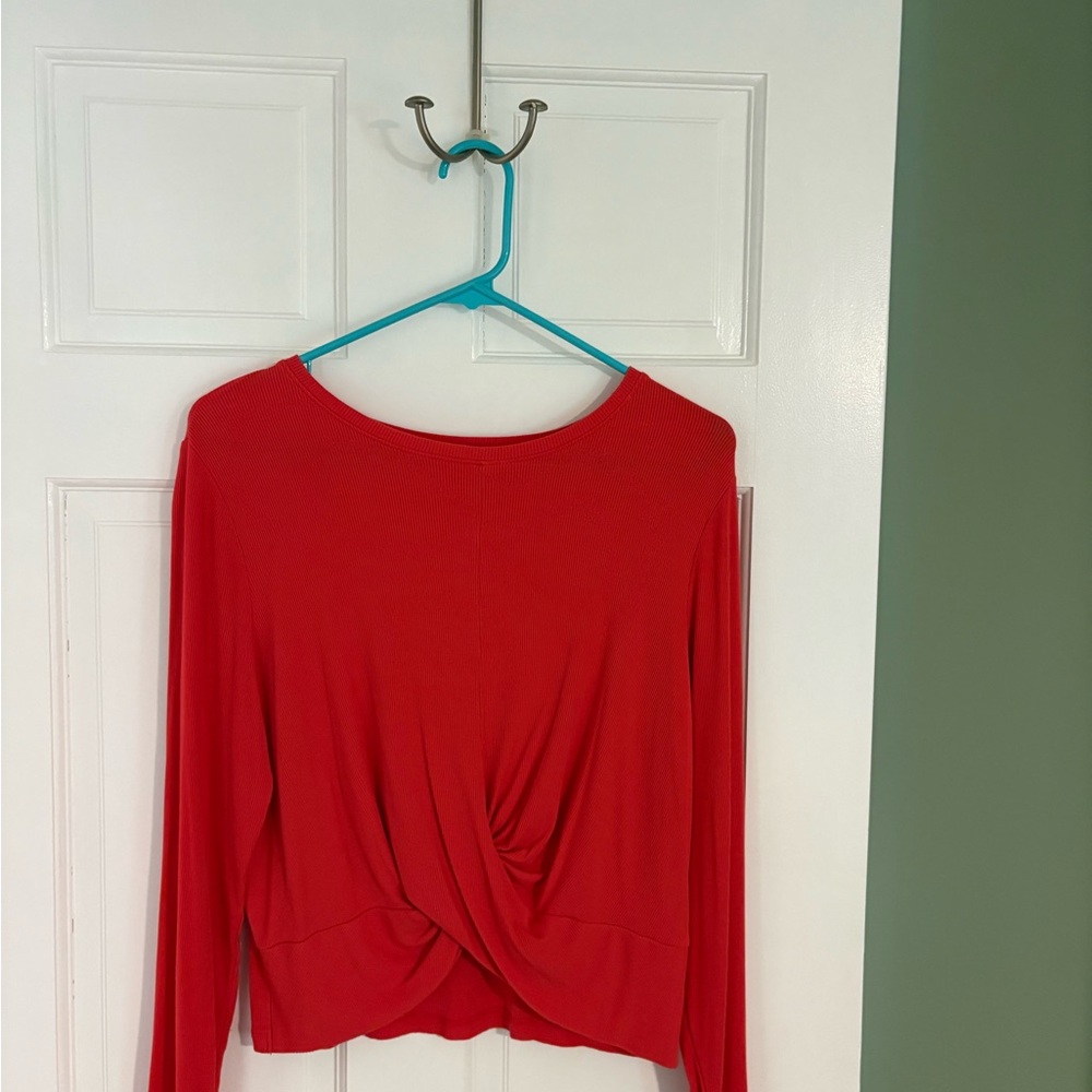 All in Motion Red Crop Tie Front Blouse